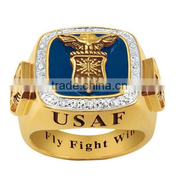SRR0003 Cheap Wholesale USA Military Ring Gold Plated Army Memorial Jewelry Surgical Stainless Steel Ring