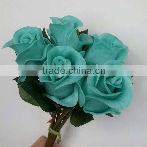 High quality artificial flowers wedding red 6 head rose bud bouquet for sale