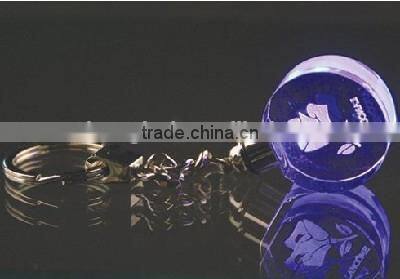 2016 wholesale 3d laser sandblasting graceful rose crystal keychain