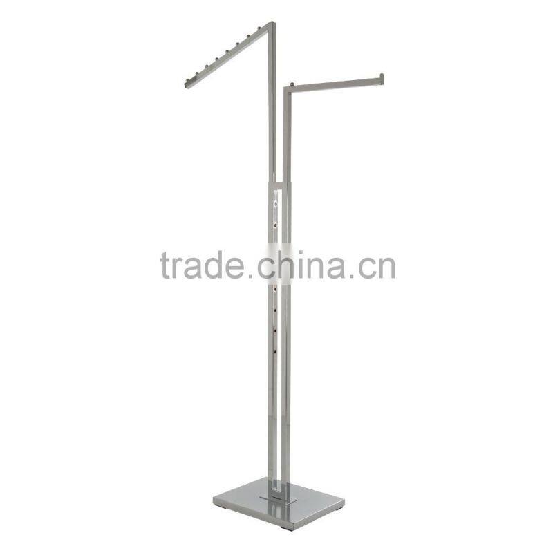 2 Way metal Garment Rack , Straight Arm and Slant Square Arm garment display rack/garment rack
