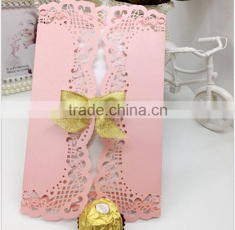 High quality decorating laser cut gold marriage invitation card