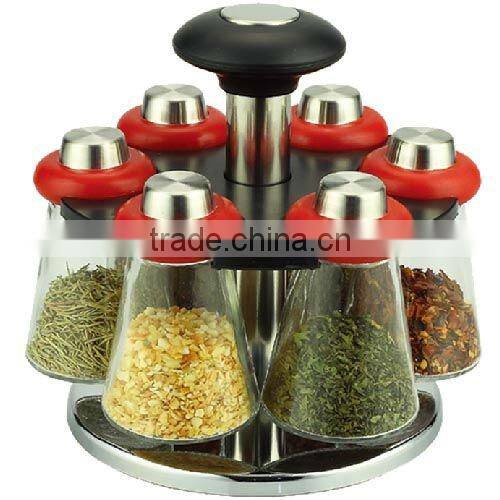 SINOGLASS 6pcs Glass Spice Jar Set With Chromed Wire Rack