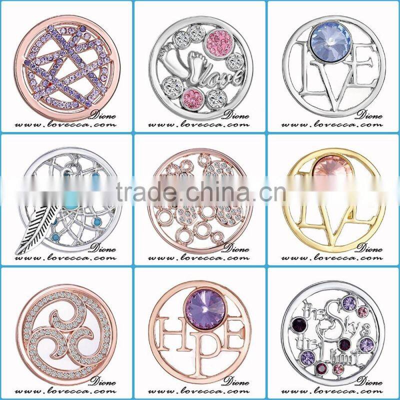 Cheap Wholesale Full Crystal Round Pendant Coin Necklace For Women