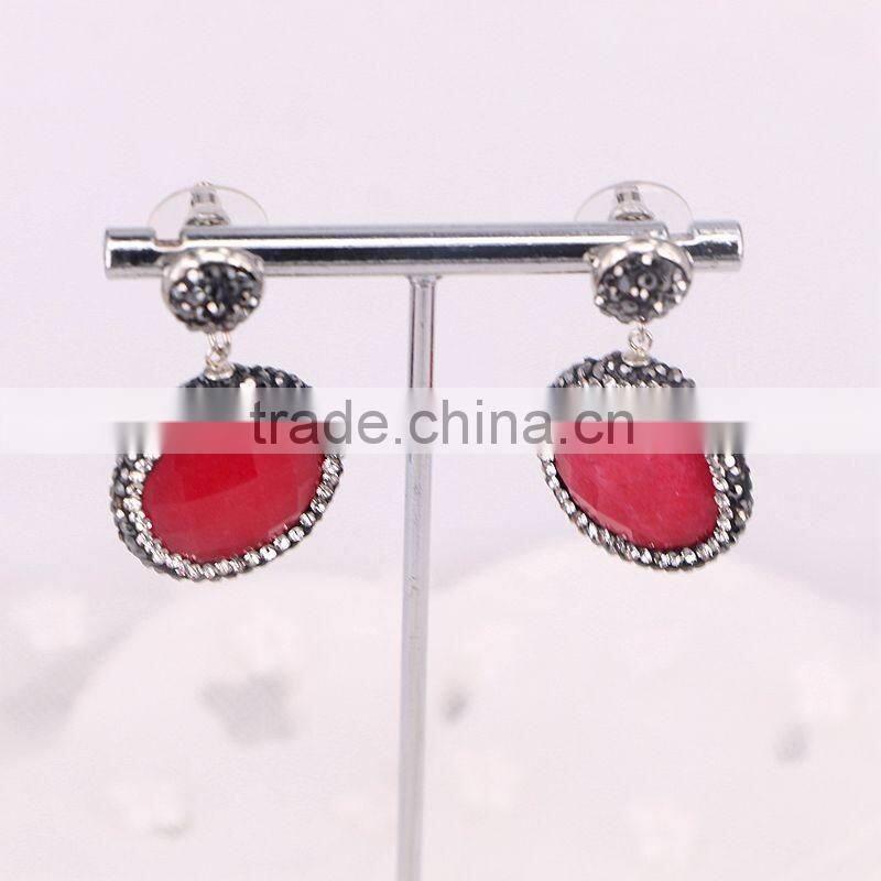 Natural Amethyst Amazon Turquoise Agate Labradorite Stone Earring, Round shape Pave Crystal Zircon Jewelry Stud Earring