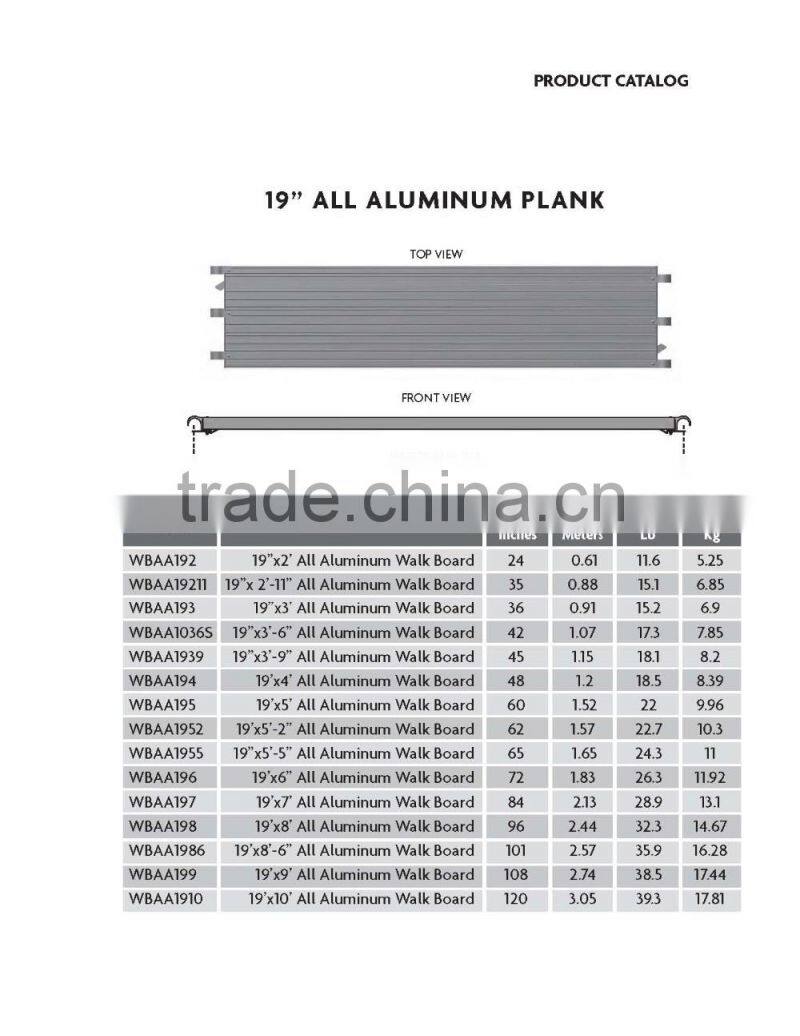 Factory price Direct Sales All Kinds Of 19inch width all aluminium scaffold planks