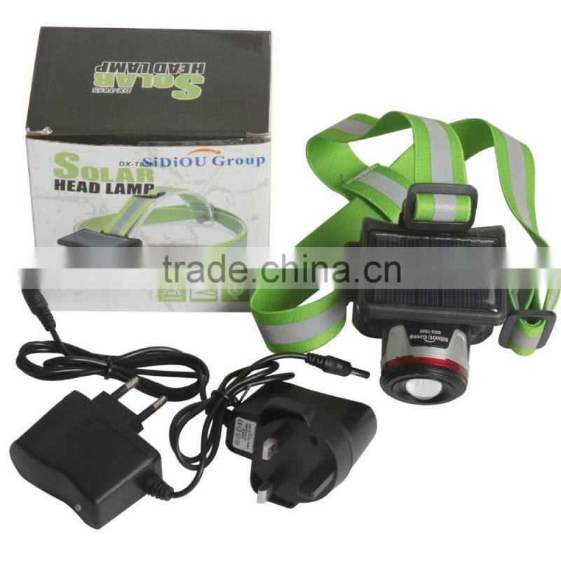 Sidiou Group XPE 5W Spotlight Solar Charging Light Headlamp Headlight UK/EU Plug Flashlight Head Torch Light To Bike Camping