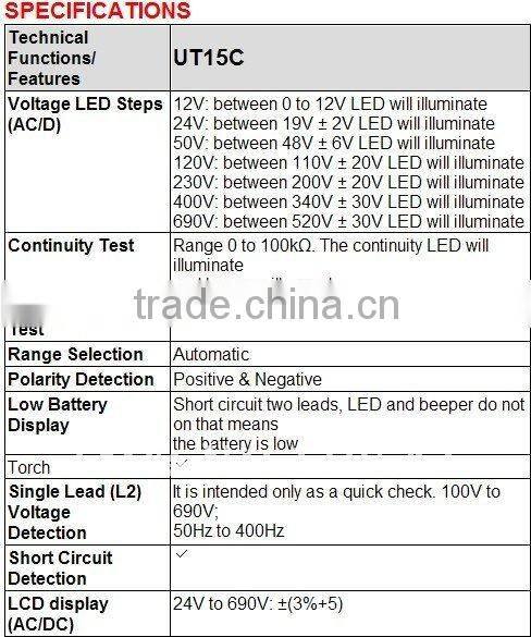 UNI-T UT15C Multi-function waterproof type Voltage Tester LED LCD display Continuity Detector Pen Meters Tester