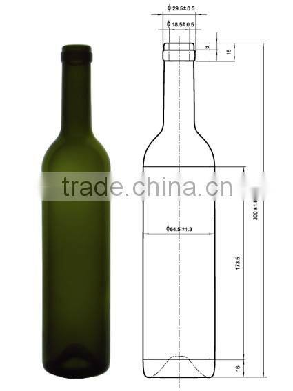 Glasslucky 2014 hot sale Olive green 500ml bordeaux wine bottles wholesale