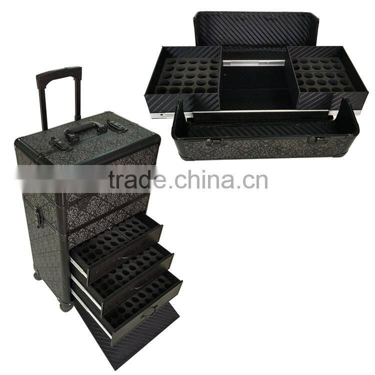 2 In 1 Nylon Nail Polish Trolley Case With 4 Wheels