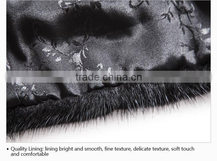 2015 new design custom black mink fur coat with white spot coat