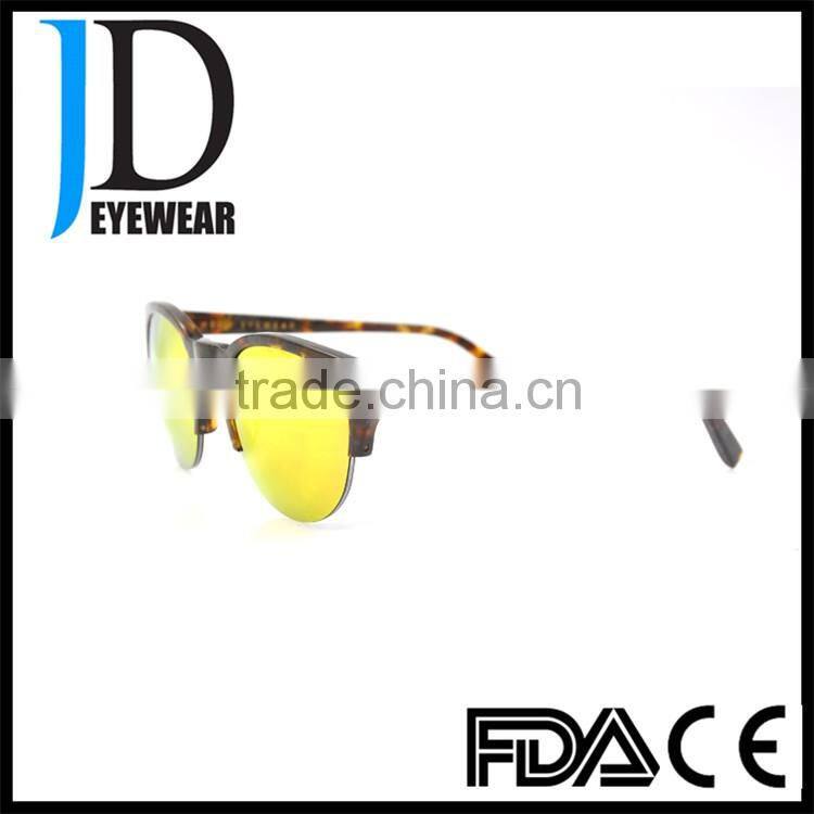 newest design plastic acetate custom made half frame sunglasses with gold mirror lenses