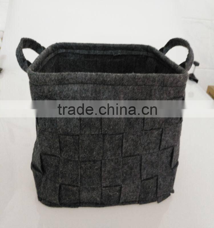 Felt Storage Basket, LOONG BABY Soft Felt Storage Bin, Handmade Storage Box with PU Handle for Household Kids Room Storage (Grey