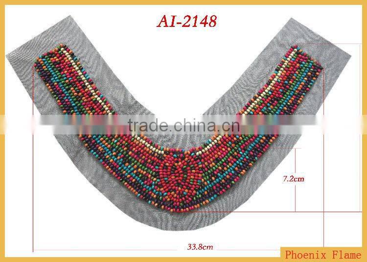 Fancy colorful wood beads beaded applique AI-2418