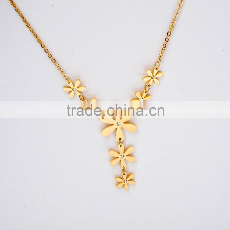 Long Connected Flower Necklace Stainless Steel Women Jewelry Sets Wholesale