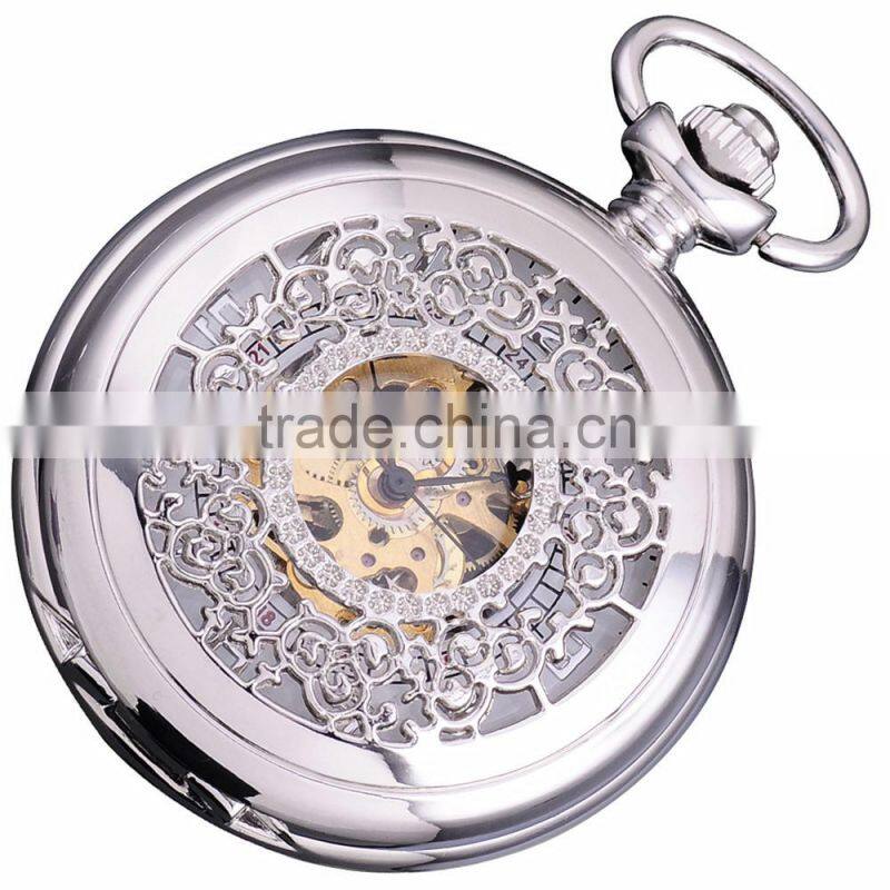 Classic Skeleton Hand Winding Mechanical Necklace Mens Pocket Watch
