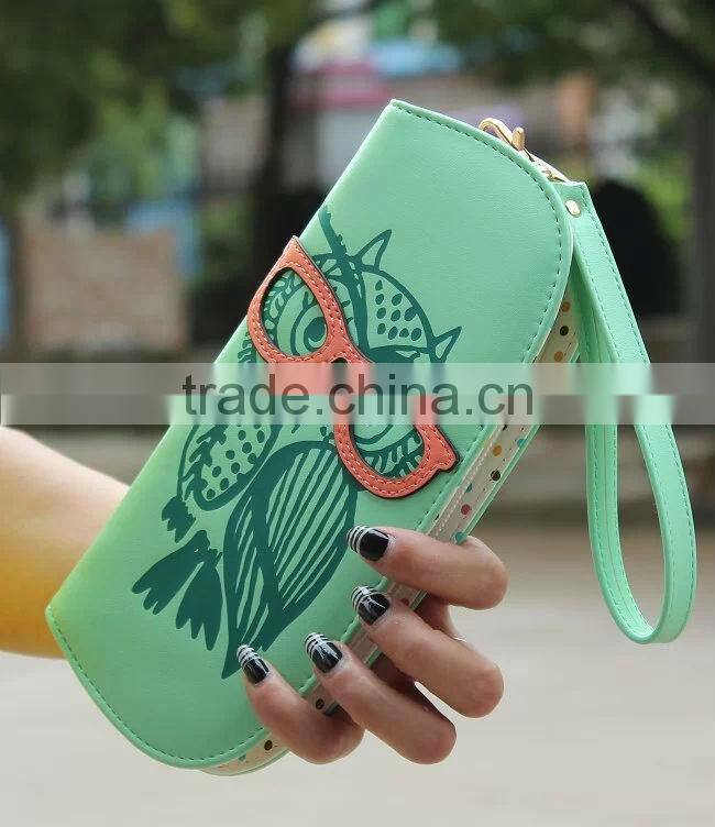 Cute Owl Glasses Hit Color Printing Korean Rounded Zipper Long Women Wallet New Fashion Ladies Clutch Card & ID Holders Purse