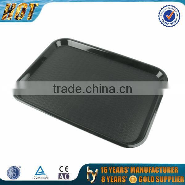 black rectangular plastic food tray