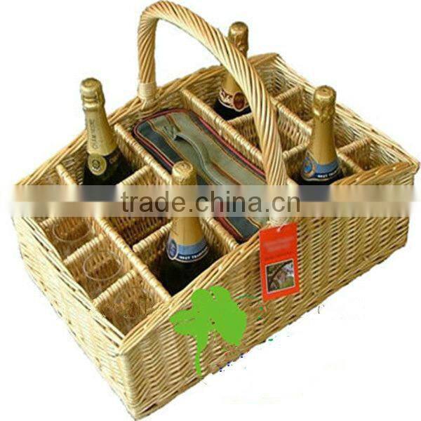 Durable antique wicker wine basket with handmade fabric for bottle