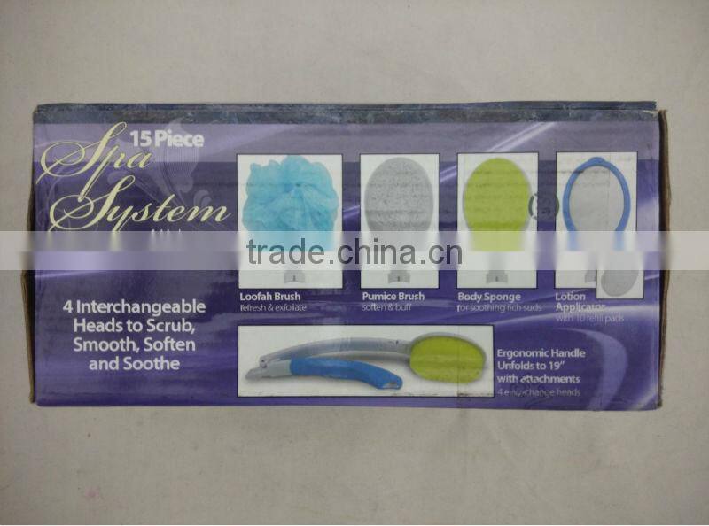 Long Handle Bath Brush/15 PC Body lotion applicator&spa set