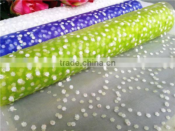 Glitter printed organza fabric