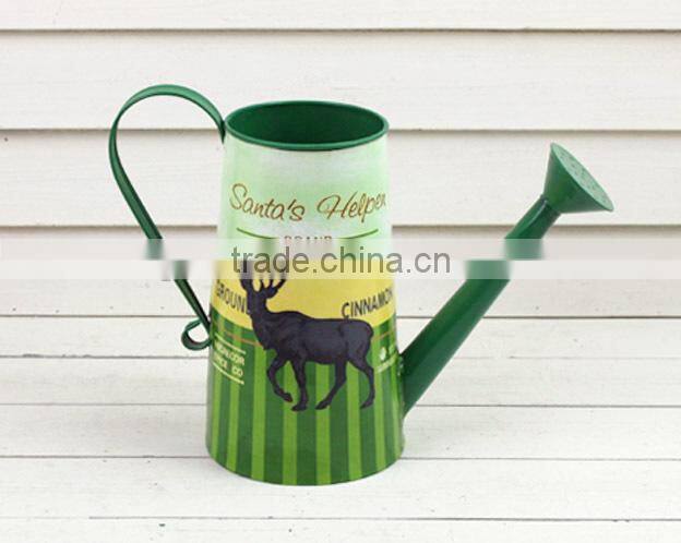 2015 new design christmas decoration paper decal cheap metal watering can wholesale