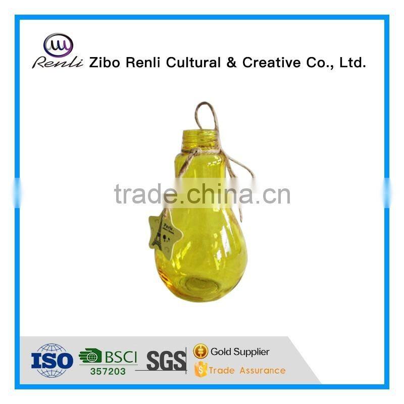 Unique Bulb Shape Glass Vase with Card and Rope Decoration