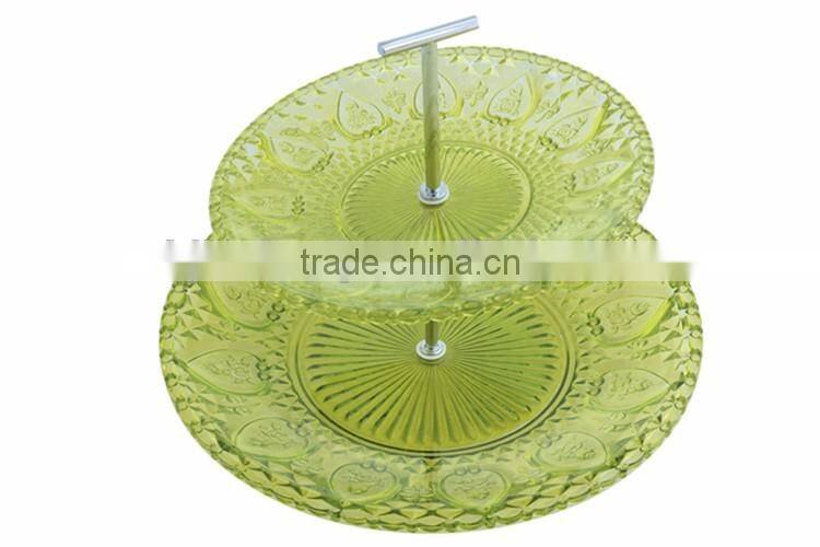 green color glass dinner plate set with metal handle stand