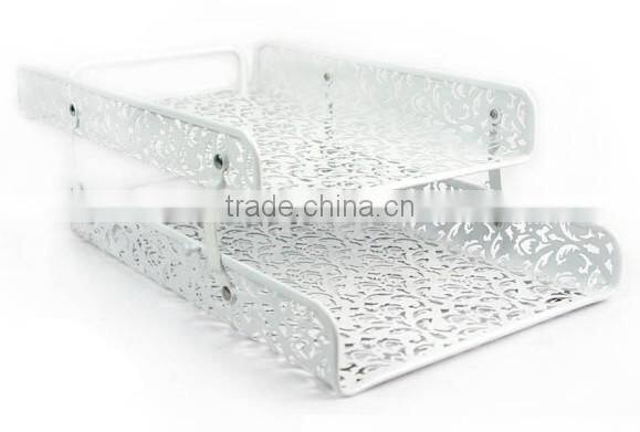 2 Tiers Hollow Punched Metal Magazine Frame Paper File Document Tray