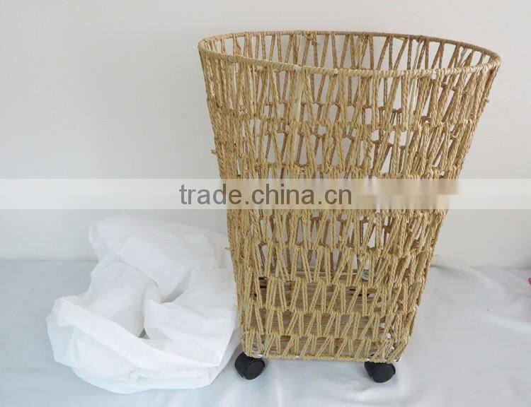 Home large storage handmade twist paper laundry basket with wheels