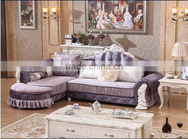 M868 Home Use High Class Living Room Furniture European Classical Wooden Fabric Sofa with Lounge Chaise