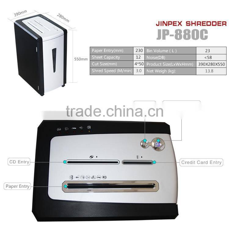 JP-880C UL High effecfive environmental Paper Cutter with separate bin for cd and credit card ultra quiet working