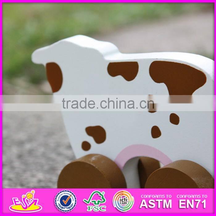 2017 New products kids animal car toy wooden cow toy W04A322