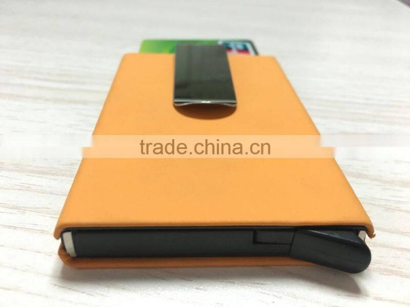 Multi Function Aluminum Slim Credit Card Holder Metal Leather & Aluminum RFID Protector Wallet