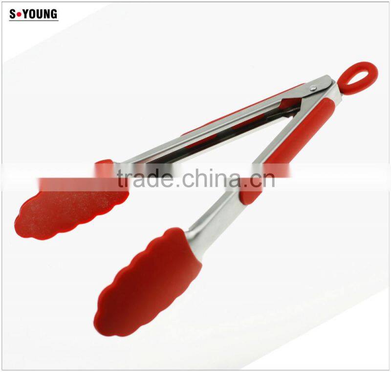 14009 Kitchen and Barbecue Grill Tongs Silicone BBQ Cooking Stainless Steel Locking Food Tong Salad Tongs