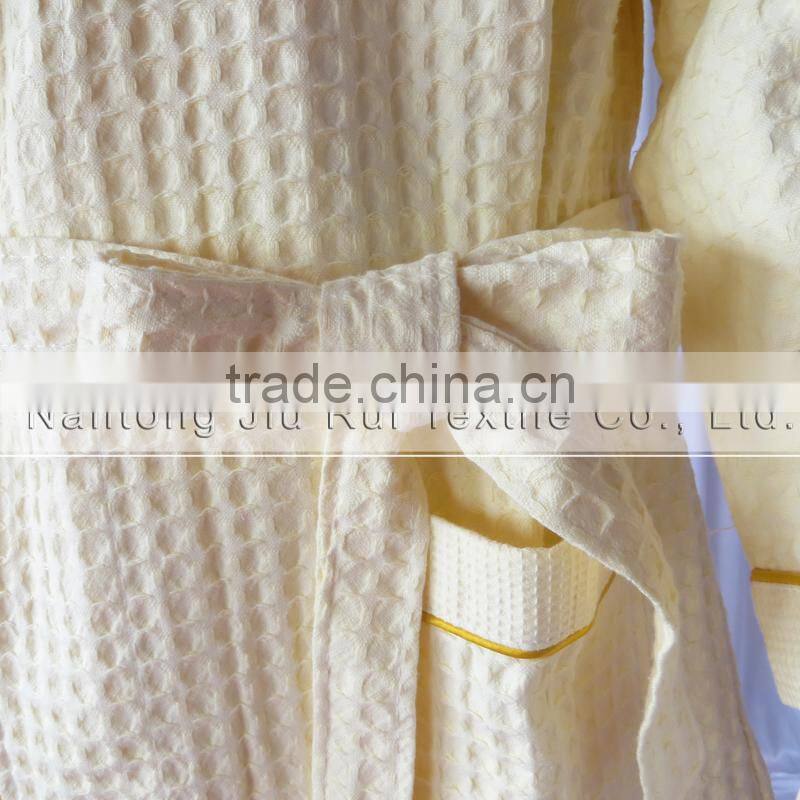 Yellow Cotton Waffle Fabric Bathrobe Hotel Bathrobe Dressing Gowns for women Long Hotel Bath Robe Pajamas Longue