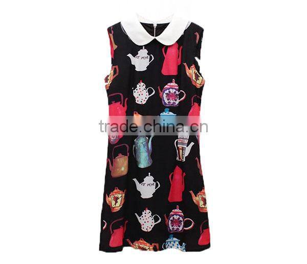 high fashion cute peter pan collar cotton sleeveless blouse