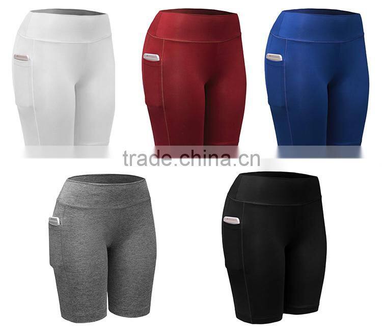 Wholesale quick dry polyester/spandex women gym sport shorts with pockets