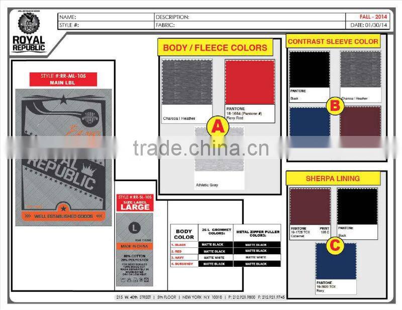 2014 Stock Mens / big mens polyester winter sherpa lined fleece jacket /coat