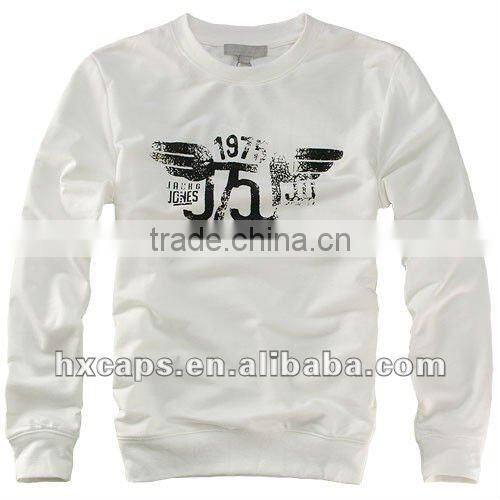 100% cotton white printed long sleeve men's v-neck sweatshirt