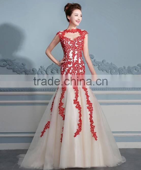 new design open back sleeveless lace long red long prom dress