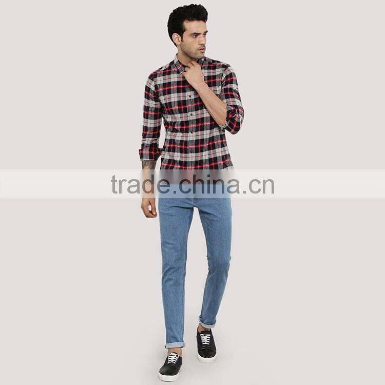 Cheap casual long sleeve washed color changing designer check shirts for men