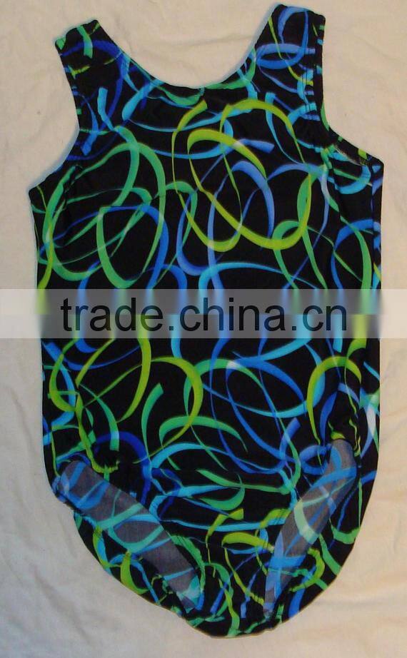 custom printed leotards blue and green confetti