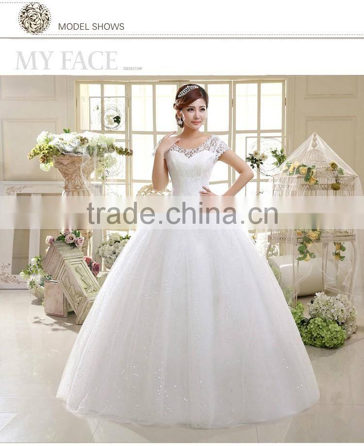 V neck cap sleeve long trail ball gown 2017 wedding dresses