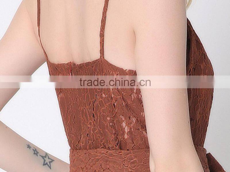 M783 D.Y fashion 2016 women gallus lace v-neck bowknot jumpsuit pants