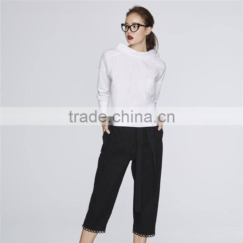 High neck 3/4 length sleeves fashion blouse design patterns back neck