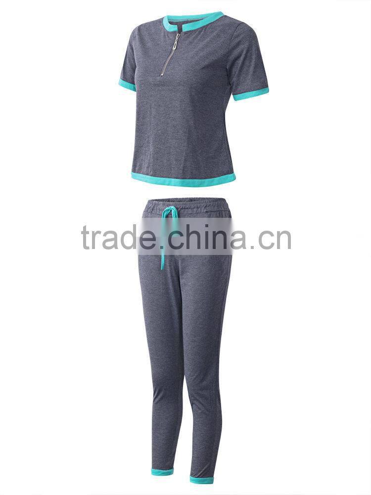 Custom Women Latest Design Tracksuit Women Summer Cotton Patchwork Short Sleeve Sport Tracksuits