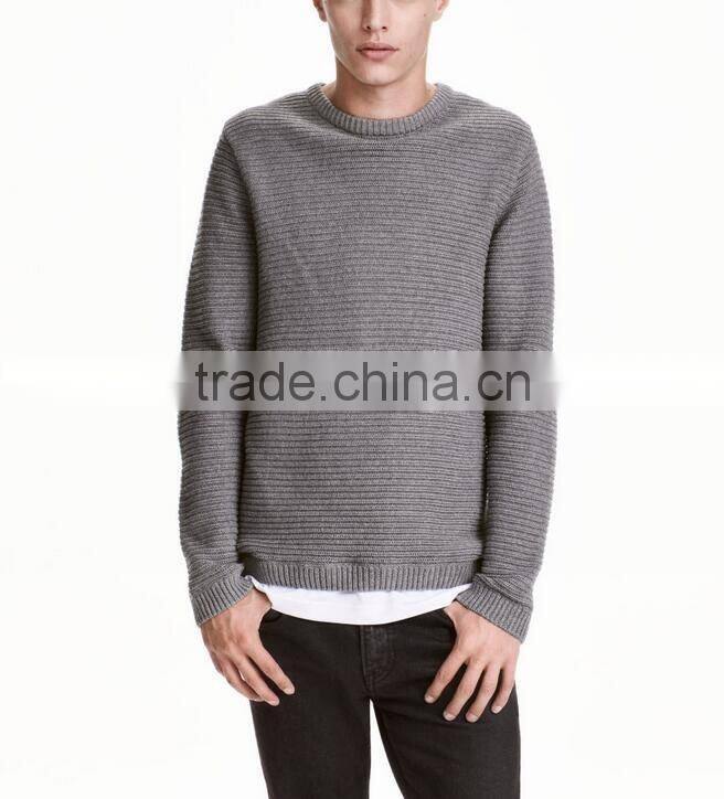 Crew neckline fashion mens sweater 2017 pullover men wholesale fitted rib sweater