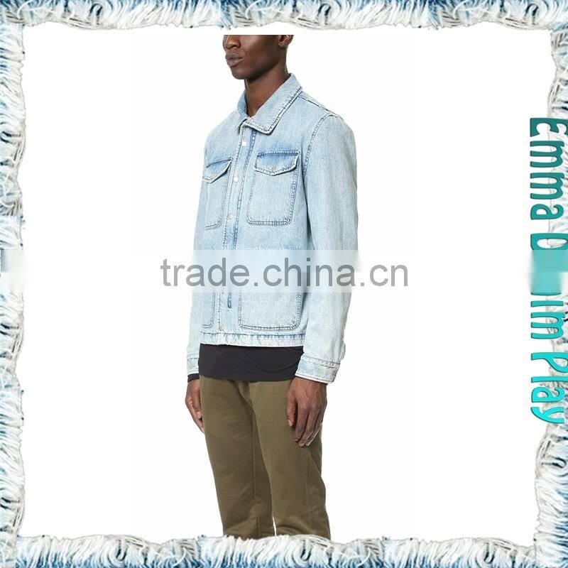 Men's Warm Weather White Blue Denim Jacket with Silver Button