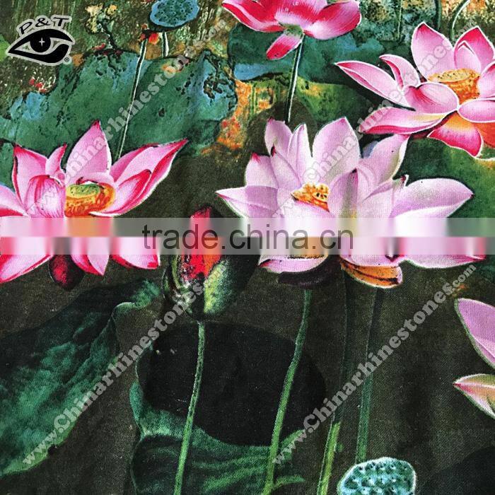 Chinese Style Fabric Lotus Printed Cotton Linen Fabric Fo Cloth Househoud
