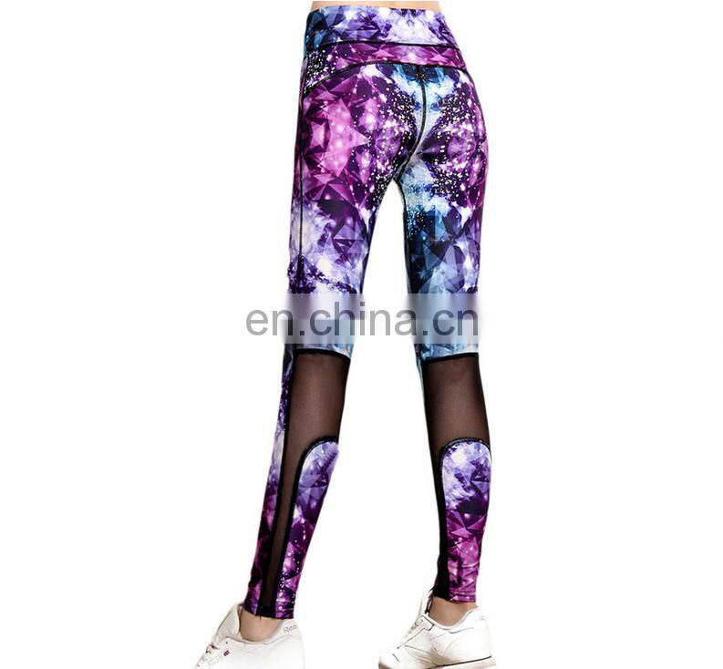 Fashion women's yoga wear mesh insert fitness leggings wholesale sport leggings